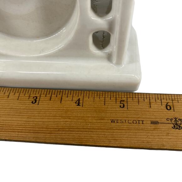 Vintage Ceramic 6-Slot Toothbrush and Cup Holder Wall Mount Antique Bath Reno - Picture 7 of 15